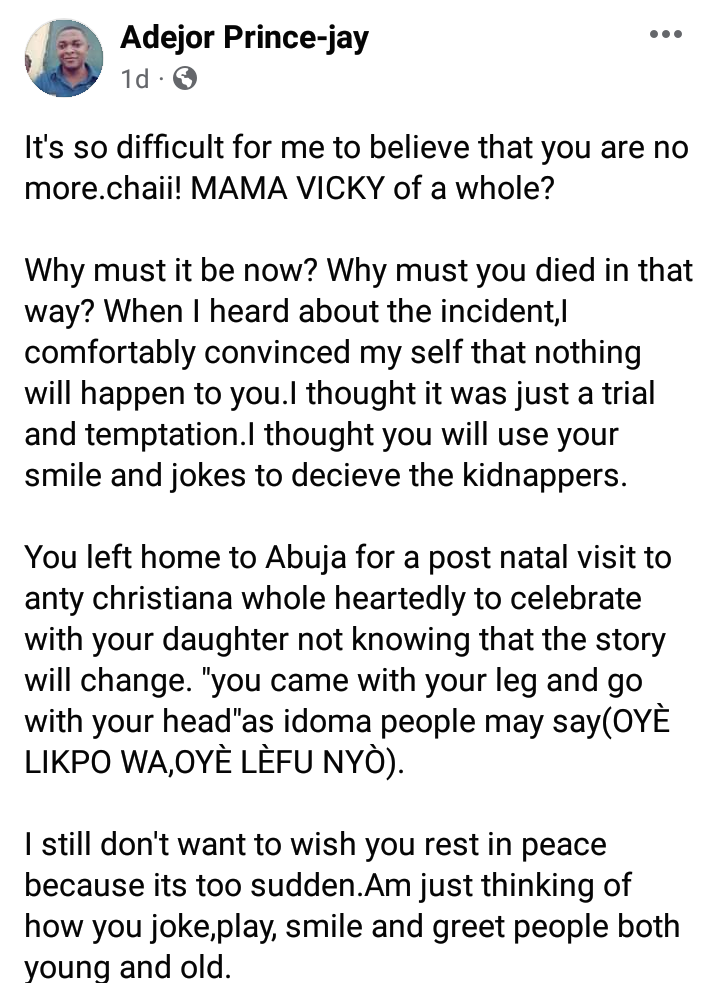 Update: Woman who was killed alongside her mother by kidnappers in Abuja had just given birth to her first child after 10 years of waiting