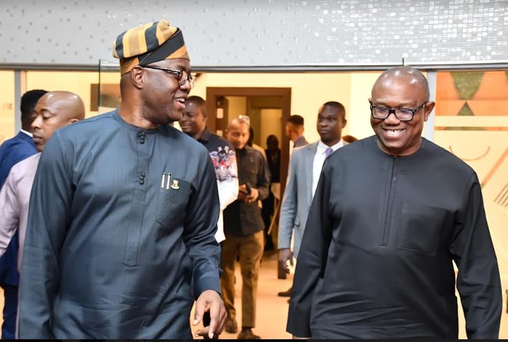 Oyo gov. Seyi Makinde thanks Peter Obi for not letting politics "seep in" as he visits him following Ibadan explosion (video)