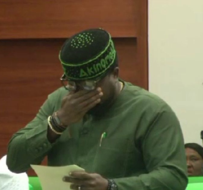 Reps spokesperson, Hon. Akin Rotimi weeps at plenary while discussing insecurity in Ekiti (video)