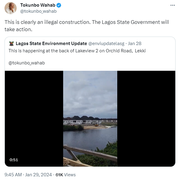 ?This is an illegal construction? Lagos State Commissioner for Environment reacts to video of a canal in Lekki being sandfilled to build a structure