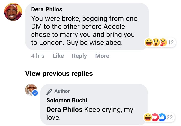 Keep crying  - Solomon Buchi reacts after man said 