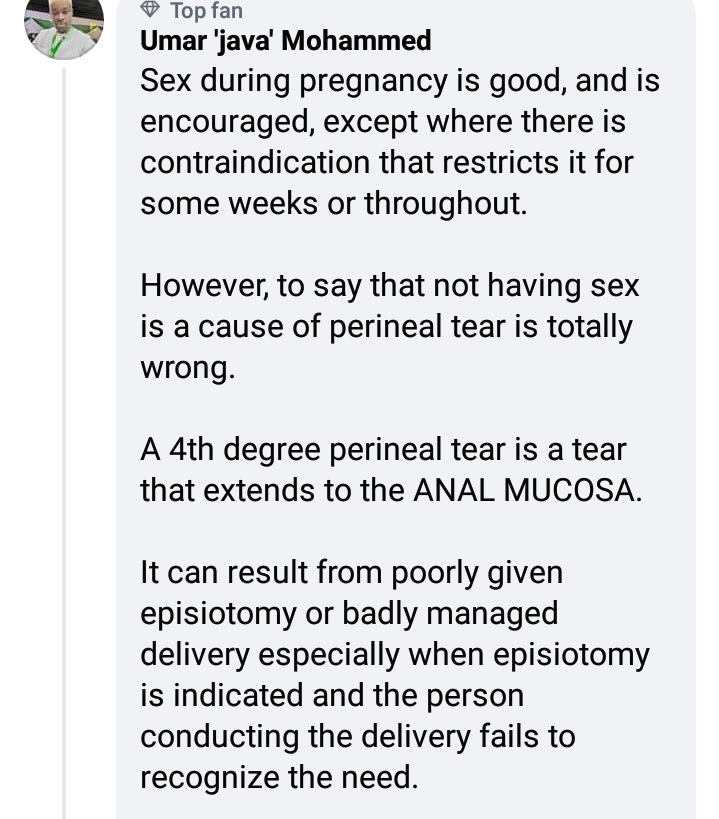 Nigerian doctor schools woman who claimed she had a perineal tear during childbirth because she didn