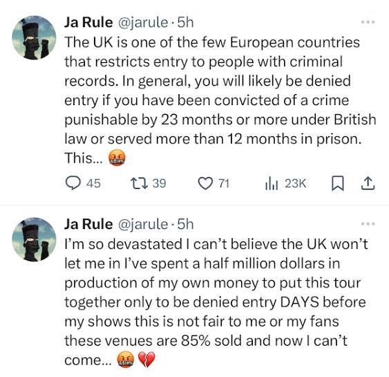 Rapper Ja Rule ?devastated? after being denied entry to UK