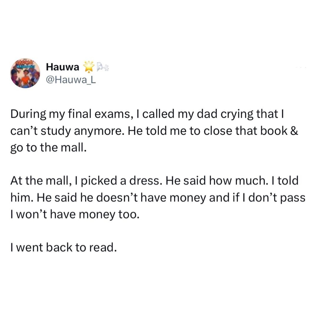 X user shares how her father motivated her to study