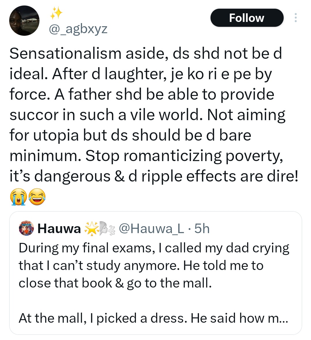 X user shares how her father motivated her to study
