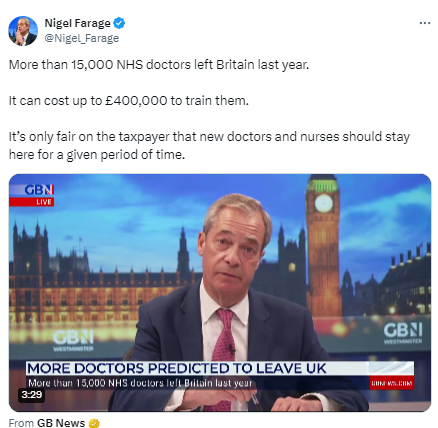 It?s wrong that we train doctors and they leave the UK to other countries while we import doctors from poor African countries ? British TV host, Nigel Farage, laments (video)