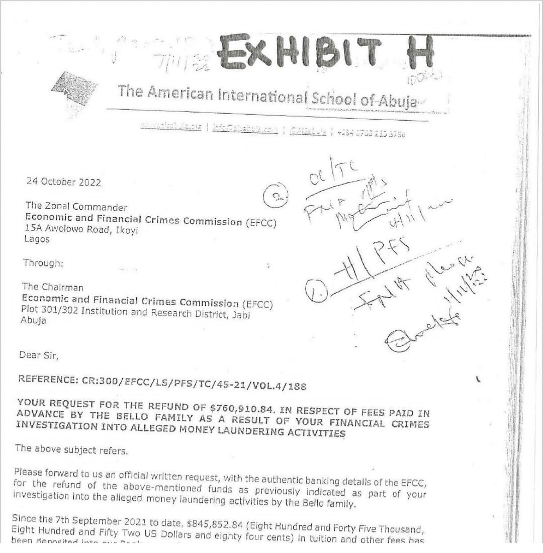 Document from school show evidence that Yahaya Bello paid school fees for family members in advance after withdrawing 0,000 from the state?s coffers