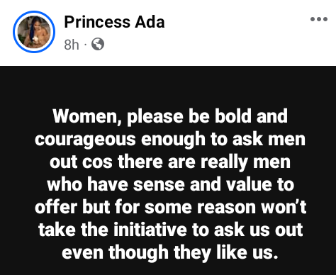 Be bold and courageous enough to ask men out - Nigerian woman advises women