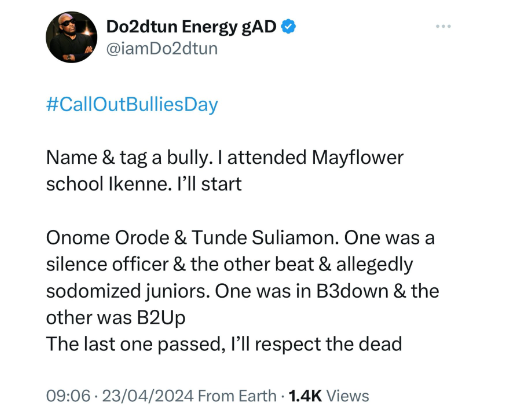 OAP Dotun calls out alleged bullies while he was in secondary school