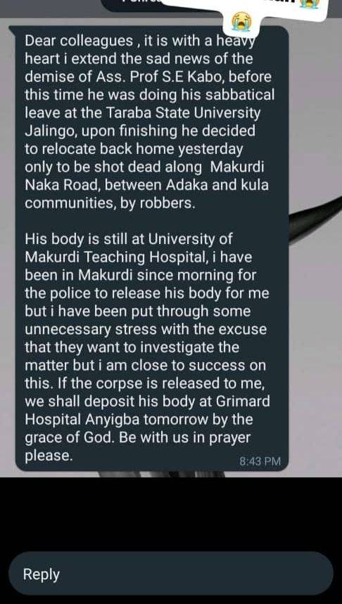 Suspected armed robbers kill Kogi varsity lecturer