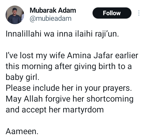 Nigerian man mourns as his wife dies after childbirth