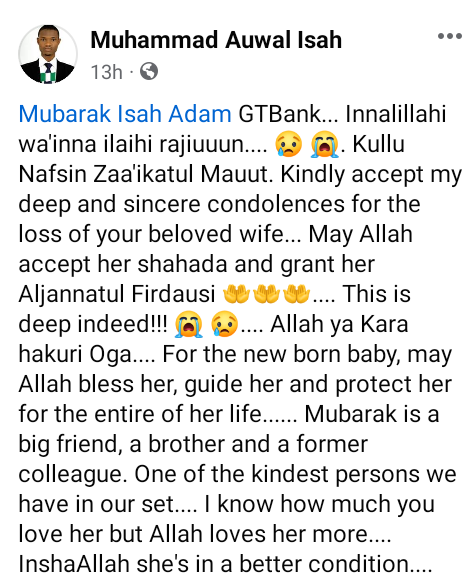 Nigerian man mourns as his wife dies after childbirth