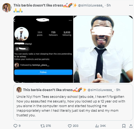 Woman calls out her secondary school teacher who allegedly molested her after her father died and her mother entrusted her to him
