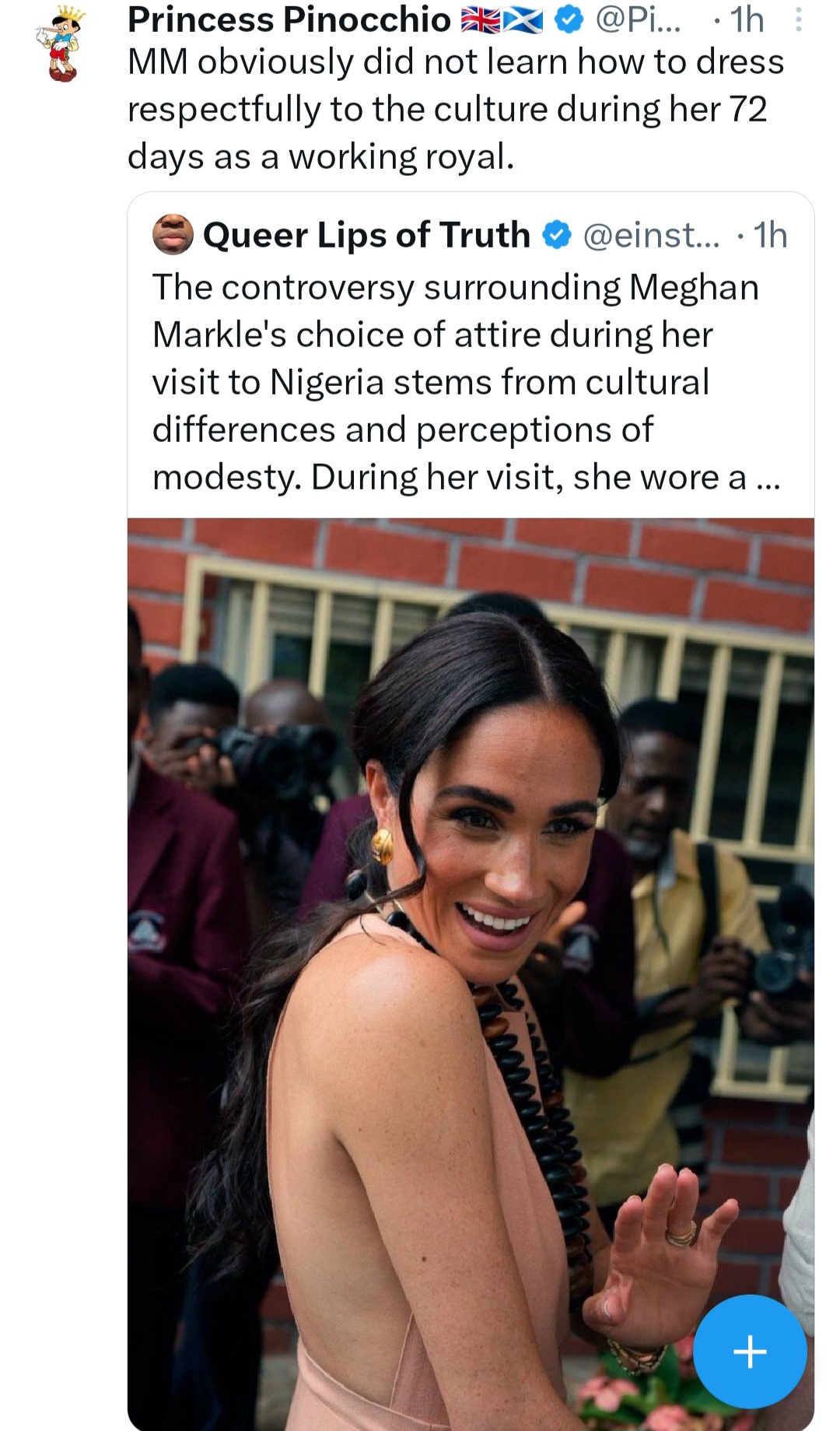 Meghan Markle called out for dressing "inappropriately" to visit a school in Nigeria