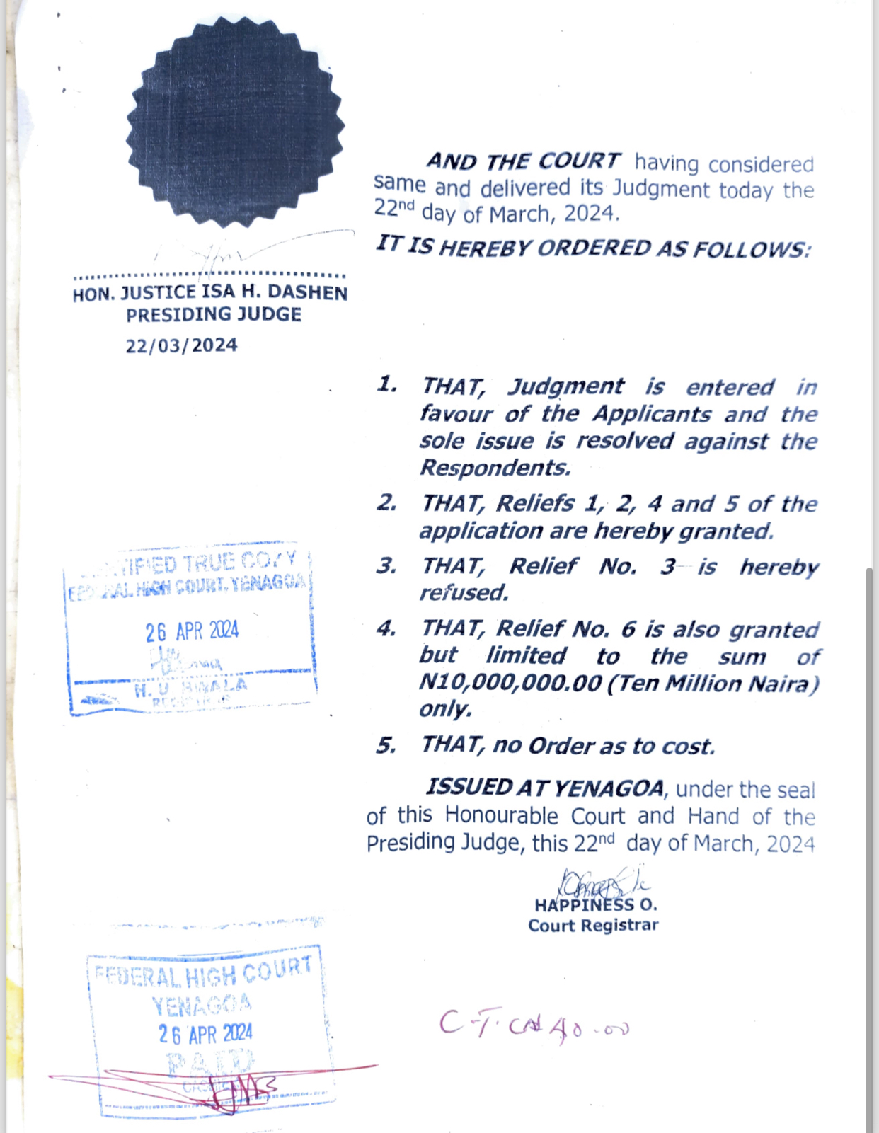 Court awards N10m damages against EFCC for 