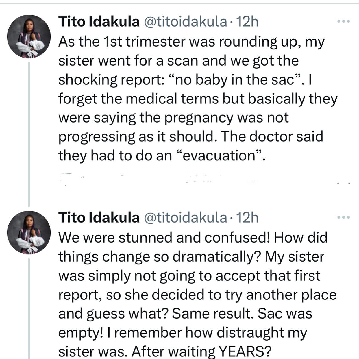 Tito Idakula testifies of how her sister almost had an evacuation six years ago after two hospitals claimed they couldn?t find a baby in her womb when she was pregnant