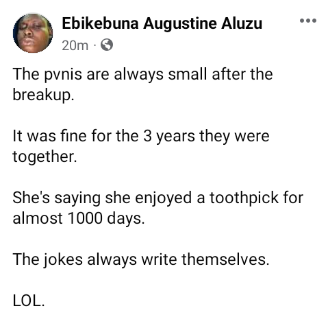 "The p3nis is always small after the breakup" - Nigerian lawyer takes a jab at women