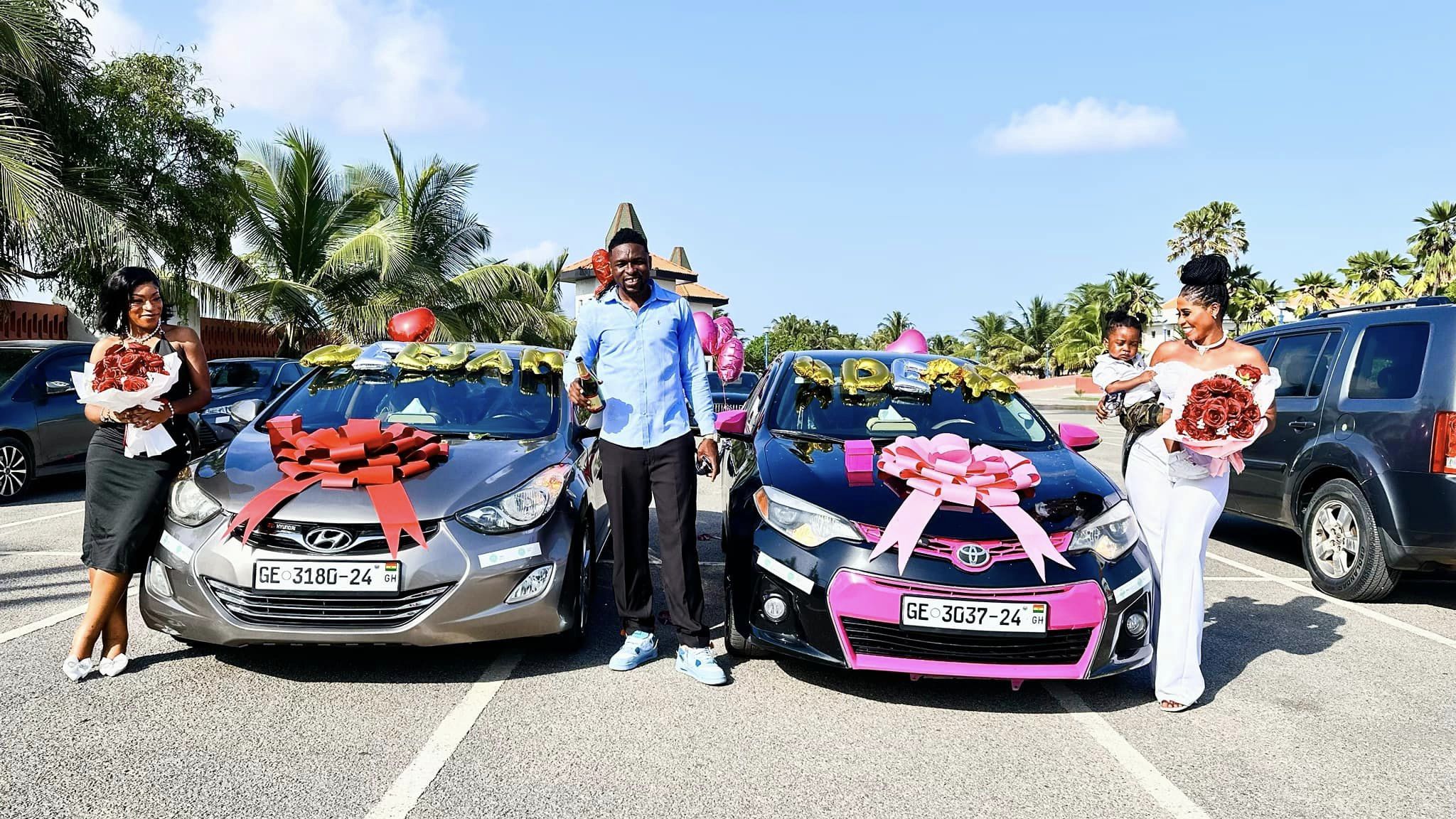 Polygamous Ghanaian man surprises his 2 wives with cars